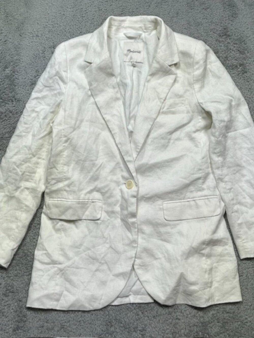 Madewell Blazer Womens S White 100% Linen One Button Long Lined Jacket Casual
